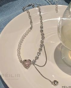 Peilia - Exquisite Faux Pearl Beaded Heart Pendant Necklace - Single Piece Rhinestone Jewelry Set, Beaded Heart, Butterfly Pendant Necklace, Chic Type, Geometric Necklace, Rhinestone Jewelry, Stone Heart, Butterfly Pendant, Rhinestone Necklace