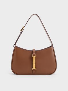 Chocolate Cesia Metallic Accent Shoulder Bag - CHARLES & KEITH US