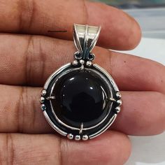 Spiritual Black Jewelry With Large Pendant, Unique Black Round Pendant Jewelry, Onyx Cabochon Jewelry Gift, Black Oval Jewelry With Large Pendant, Onyx Large Pendant Jewelry As Gift, Onyx Jewelry With Large Pendant As Gift, Handmade Black Round Pendant Jewelry, Round Obsidian Jewelry For Gift, Obsidian Round Jewelry For Gift