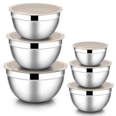 five stainless steel bowls stacked on top of each other