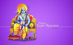 happy ram navami with an image of the god sitting on a chair in front of