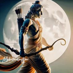 a painting of a woman holding a bow and arrow in front of a full moon