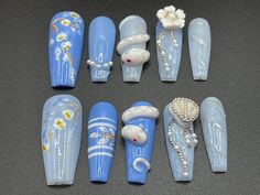 Luxury Blue Conch& Flower Press on Nails/seas and Oceans White Snake Nails/ Birthday Party White Snake Nails, Snake Nails, Flower Press On Nails, Nails Birthday, Flower Press, White Snake, Sea And Ocean, Flower Nails