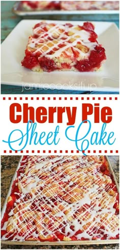 cherry pie sheet cake with white icing on top