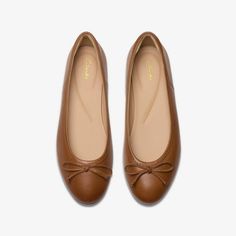 Womens Fawna Lily Tan Leather Ballerina Shoe | Clarks US Elegant Brown Ballet Flats For Office, Chic Brown Ballet Flats With Removable Insole, Chic Slip-on Ballet Flats With Leather Lining, Elegant Brown Ballet Flats With Removable Insole, Chic Ballet Flats With Leather Lining, Classic Fitted Ballet Flats With Leather Sole, Chic Leather-lined Slip-on Ballet Flats, Fitted Leather Ballet Flats With Bow, Classic Brown Ballet Flats