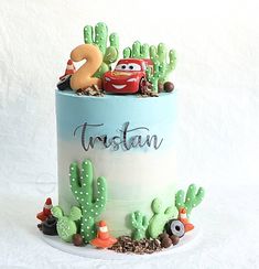 We had absolute fun creating this Cars cake for a little 2 year olds birthday! This cake was a white chocolate mud cake paired with a sour cream buttercream! All of our products are customizable to suit your event or theme, just let us know when placing an order or sending an enquiry through. You can do this by clicking on the below link! Cars Buttercream Cake, Birthday Cake 3 Yrs Old, Cars Second Birthday Cake, Cars Theme Birthday Cake, Cars Cookie Cake, Buttercream Car Cake, Car Birthday Cake