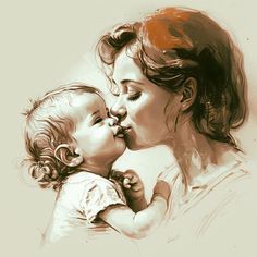 a woman holding a baby and kissing it's face with her mouth wide open