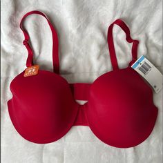 Encased Underwire Full Coverage 34c 82% Nylon 18% Elastane Full Coverage Red Bra With Padded Cups, Red Full Coverage Bra With Padded Cups, Red Full Coverage Padded Bra, Red Stretch Bra With Padded Cups, Red Seamless Push-up Bra, Seamless Red Push-up Bra, Red Padded Push-up Bra, Fitted Seamless Red Bra, Fitted Red Padded Bra