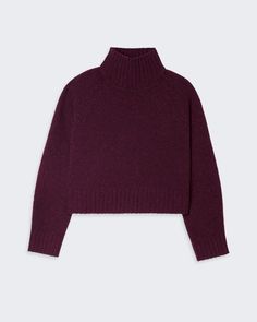 Cropped turtleneck sweater in recycled cashmere-wool blend, plum color. Guest In Residence, Plum Top, Bob Chapeau, Cropped Turtleneck, Ribbed Turtleneck, Virtual Closet, Raglan Sleeve, Medium Weight, Pullover Sweaters