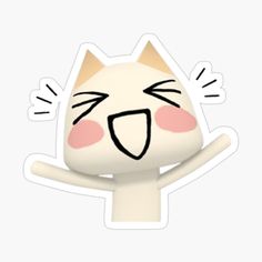 a cat sticker with its eyes closed and hands up in the air, it's mouth wide open