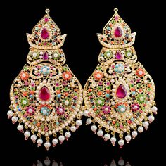 Yarrah Earrings - á La Couture Festive Heavy Temple Jewelry Earrings, Festive Jeweled Chandbali Pearl Earrings, Temple Jewelry Kundan Earrings For Festivals, Festival Kundan Temple Jewelry Earrings, Kundan Temple Jewelry Earrings For Festivals, Ceremonial Temple Jewelry Chandbali Earrings, Kundan Temple Jewelry Earrings, Festival Jeweled Chandbali Pearl Earrings, Temple Jewelry Chandelier Earrings With Pearl Drop