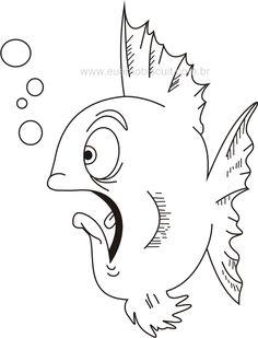 a black and white drawing of a fish with bubbles coming out of it's mouth