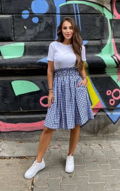 New designer skirt from our shop. It's made from beautiful blue and white plaid fabric. With elastic on the waist so fits all sizes. Length - 70 cm Casual Gingham Skirted Bottoms, Casual Gingham Bottoms With Lined Skirt, Casual Gingham Mini Skirt, Casual Gingham Pleated Skirt, Casual Gingham Gathered Skirt, Plaid Knee-length Summer Skirt, Plaid Knee-length Skirt For Summer, Casual Gingham Cotton Skirt, Plaid Full Skirt Bottoms For Summer