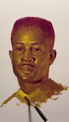 Purple And Yellow Painting, Andrew Cadima, Monotone Art, Sketch Realism, Monochromatic Portrait, Yellow Portrait, Monochromatic Painting, Dramatic Art, Purple I