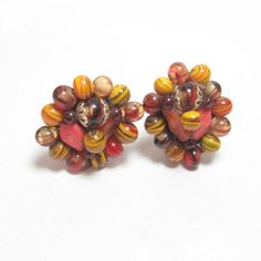 Japanese Multi Color Glass Bead Clip on Earrings 1960's | Etsy Vintage Brown Round Bead Earrings, Vintage Brown Beaded Earrings, Vintage Gold Beaded Earrings, Vintage Brown Beaded Earrings For Gift, Vintage Brown Beaded Earrings As Gift, Vintage Orange Clip-on Earrings, Vintage Brown Clip-on Earrings For Gift, Vintage Beaded Clip-on Earrings For Gift, Vintage Beaded Clip-on Earrings As Gift