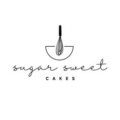 the logo for sugar sweet cakes, with a whisk in it's bowl