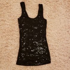 Express Sequin Tank Top New Without Tags Black Sequins On Black Ribbed Tank Back Is Plain Smoke/Pet Free Home Black Sequined Tank Top For Summer, Black Sequined Tank Top For Night Out, Black Fitted Sequin Tank Top, Fitted Black Sequin Tank Top, Black Sequin Tank Top, Silver Sequin Top, Sequin Tank Top, Yellow Tank Top, Floral Cami