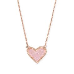 Feminine and classic with an asymmetrical design, the Ari Heart Rose Gold Pendant Necklace in Light Pink Drusy is our new obsession. Layer it or let it shine on its own - either way you'll be hearing "Where'd you get that?" every time you wear this pendant necklace out. Metal: 14k Rose Gold Plated Over Brass Material: Pink Drusy Closure: Lobster Clasp Size: 0.49" L x 0.57" W Pendant On 15"L Chain + 2" Extender Please note: Due to the one-of-a-kind nature of the medium, exact colors and patterns Short Pendant Necklace, New Obsession, Let It Shine, Asymmetrical Design, Shine On, Kendra Scott, Heart Pendant, Pendant Necklace, Pendant