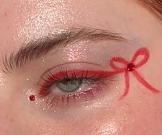 #coquette #slay Ribbon Eye Makeup, Coquette Clown Makeup, Bow Eye Makeup, Coquette Eye Makeup, Coquette Eyeshadow, Drag Makeup Looks, Ribbon Makeup, Cottagecore Makeup, Bow Makeup