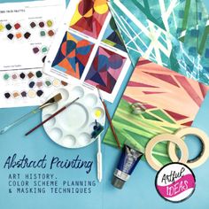 the cover of an art and craft book with paint, paper, scissors, and other items