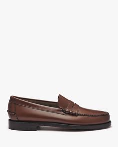 Sebago Dan Loafer Classic Brown Slip-ons With Stitched Sole, Classic Slip-ons With Leather Footbed For Business Casual, Classic Brown Plain Toe Slip-ons, Classic Slip-on Leather Shoes, Classic Loafers With Stitched Sole For Office, Classic Slip-on Loafers With Leather Sole, Classic Office Loafers With Stitched Sole, Classic Business Casual Slip-ons With Stitched Sole, Classic Leather Lined Slip-ons For Office