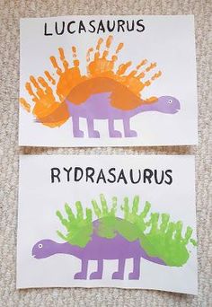 two handprints of dinosaurs with the words lucasaruus and rhydrasaurusus