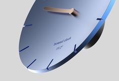 an analog clock with blue hands on a gray background