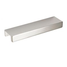 a stainless steel cabinet handle on a white background