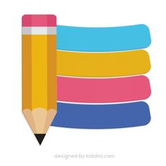 a pencil is next to several colored paper strips that are lined up in the shape of a rectangle