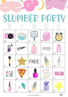 a printable summer party bingo game with pictures and text that reads, free zzz