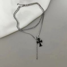 Material: Alloy Style: Sweet and Cool Style Black Heart-shaped Chain Jewelry, Edgy Black Necklaces For Gifts, Edgy Black Necklaces For Gift, Edgy Black Necklace As Gift, Edgy Black Necklace For Gift, Minimalist Black Cross Jewelry, Black Metal Dangle Necklaces, Black Dangle Clavicle Chain Jewelry, Black Metal Dangle Necklace