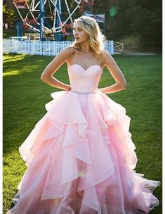 Shop strapless sweetheart pink long beaded prom dress with ruffle skirt online. Sheprom custom high quality formal, party, casual & more style dresses to fit your special occasions. Organza Dresses, Pink Ball Gown, Organza Skirt, Pink Prom Dress, Prom Ball Gown, Pink Prom, Organza Dress, Engagement Dresses, Gowns With Sleeves