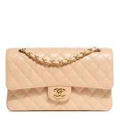 Chanel Classic Double Flap Quilted Caviar Gold-tone Medium Beige Clair Chanel Handbags Pink, Chanel Handbags Red, Chanel Handbags Black, Chanel Handbags Classic, Chanel Flap Bag, Gold Chanel, Beige Bag, Chanel Caviar, Chain Shoulder Bag