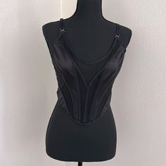 Never Worn! Super Cute. It Is A L And Can Also Fit A M. I Have The Bra And Skirt For This Set Also. Any Questions? Just Ask :) Black Corset With Spaghetti Straps For Night Out, Fitted Sheer Camisole For Night Out, Sheer Fitted Camisole For Evening, Fitted Sheer Camisole For Evening, Elegant Bra-friendly Camisole Corset, Evening Fitted Coquette Camisole, Black Sheer Corset For Party, Evening Camisole Corset With Built-in Bra, Fitted Underbust Camisole For Night Out