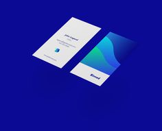 a business card mockup on a blue background