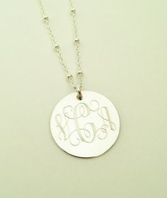 Monogrammed Necklace in Sterling Silver with by netexchange, $34.00 Bridesmaid Presents, Monogram Necklace, Round Pendant, Bridesmaids Gifts, Gift Item, Sterling Silver Necklaces, Bridesmaid Gifts, Washer Necklace, Initials