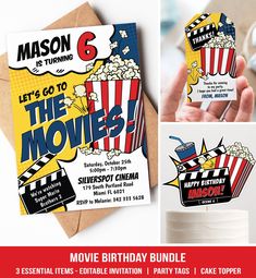 a movie birthday party with popcorn and tickets