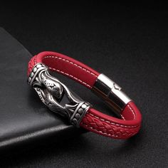 Leather Bracelet -Vintage Handcuffs Stainless Steel Chain Link Cuff Bracelets Red Genuine Leather Men Women Fashion Sporty Charm Bracelet homme Model Number:2251832809591658 Brand: Men Male Genuine Leather Fashion Jewelry Material: Stainless Steel + Genuine Leather Quality: 100% Brand New ，High Quality Size: 19cm , 21cm Occasion: Party,Summer Jewelry,Office，Travel Color : 3 Styles Bracelets Red, Genuine Leather Bracelet, Blue Bracelet, Summer Jewelry, Steel Chain, Stainless Steel Chain, Leather Fashion, Chain Link, Leather Men