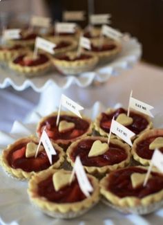 several small pies are sitting on a table