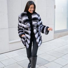 ad eBay - New Chinchilla Jackets Women Real Rex Rabbit Fur Coat Warm Lapel Collar Overcoat - Buy Now, click the link (eBay) Gray Fur Coat For Fall, Gray Long Sleeve Fur Coat For Fall, Rabbit Fur Coat, Rex Rabbit, Rabbit Fur, Womens Vest, Vest Jacket, Coats For Women, Fur Coat