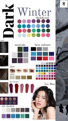 Winter Dark Palette, Deep Winter Color Pallete Outfits, Clear Winter Color Palette Makeup, Blush For Deep Winter, Cool Winter Makeup Palette, Deep Winter Hair Color Palette, Dark Winter Colour Palette, True Winter Color Palette Makeup, Deep Winter Eyeshadow Palette