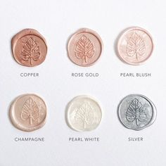 six different types of coins with names on them