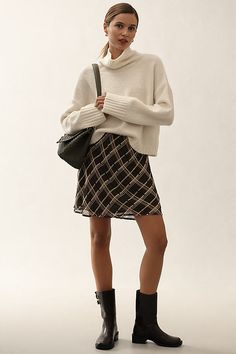 50% acrylic, 42% polyester, 5% wool, 3% elastane Pullover styling Machine wash Imported | The Lennon Wide-Sleeve Turtleneck Sweater by Pilcro in White, Women's, Size: 2XS, Polyester/Wool/Acrylic at Anthropologie Chic Jacquard Knit Sweater For Work, Chic Jacquard Knit Sweater For Fall, Casual Jacquard Knit Sweater For Work, Casual Jacquard Knit Workwear Sweater, Fall Jacquard Knit Sweater For Work, Black And White Jumper, Yellow Knitwear, White Turtleneck Sweater, White Jumper