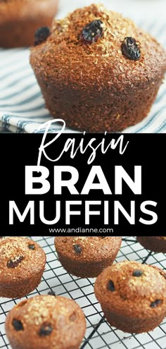 bran bran muffins on a cooling rack with blueberries and raisins