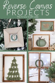 the cover of reverse canvass projects, featuring christmas trees and other holiday decor items