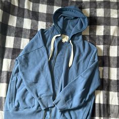 Size Xs/S Oversized Fit Nwt In Excellent Condition Hooded Washed Blue Outerwear For Fall, Blue Hooded Outerwear With Relaxed Fit, Blue Relaxed Fit Hooded Outerwear, Blue Outerwear For Spring Loungewear, Oversized Blue Outerwear, Cozy Blue Outerwear With Relaxed Fit, Blue Oversized Hooded Outerwear, Cozy Blue Outerwear For Fall, Cozy Blue Outerwear For Loungewear