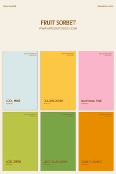 the fruit sorbet menu is shown with different colors and font on each page