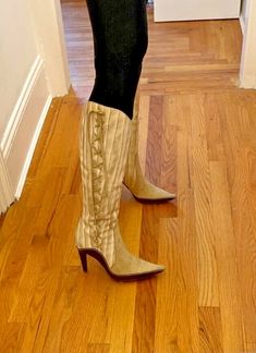 RARE. Vintage 2005 Christian Dior Cowboy-inspired Tall Boots Size 9 | eBay Designer Spring Boots, Designer Fitted Beige Boots, Luxury Fitted Beige Boots, Vintage Dior Heels, Dior Heels, Snow Bunnies, Tall Boots, Vintage Dior, Christian Dior