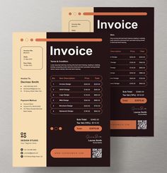 an invoice flyer is shown on top of a gray background with orange accents