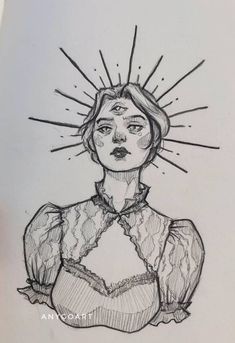 a drawing of a woman with sunbeams on her head